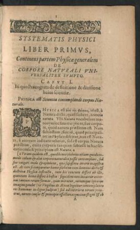 Caput I. In quo Praecognita de definitione & divisione huius scientiae.