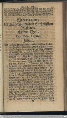 Widerlegung des Unüberwindlichen Catholischen Zeughauses Erster Theil