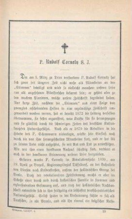 357-370 (Nachruf) P. Rudolf Cornely S.J.