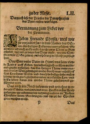 Vermanung zum Gebet vor der Communio.