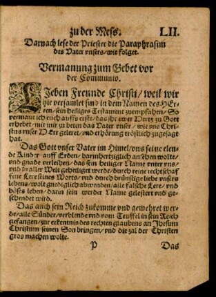 Vermanung zum Gebet vor der Communio.