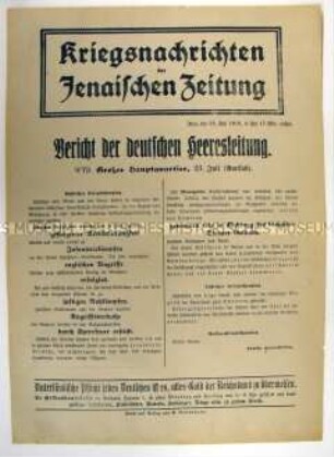 Nachrichtenblatt der "Jenaischen Zeitung" mit Meldungen von verschiedenen Kriegsschauplätzen