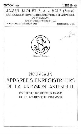 Nouveaux Appareils Engregistreurs de la Pression Arterielle