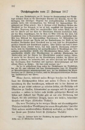 Reichstagsrede vom 27. Februar 1917