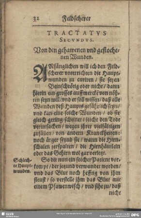 Tractatus Secundus. Von den gehawenen und gestochenen Wunden