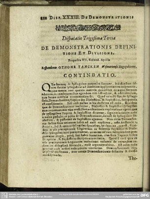 Disputatio Trigesima Tertia De Demonstrationis Definitione Et Divisione