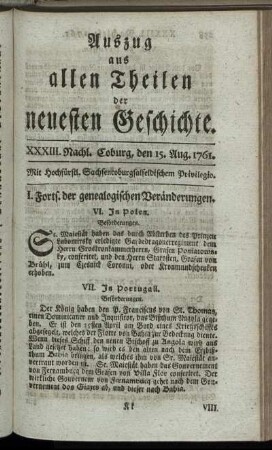 XXXIII. Nachl. Coburg, den 15. Aug. 1761.