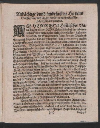 Andächtige unnd innbrünstige Hertzens Seufftzerlein/ auff jetzigen betrübten und hochgefährlichen Zustand gerichtet.