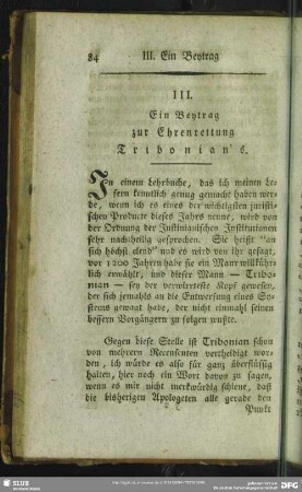 III. Ein Beytrag zur Ehrenrettung Tribonian´s