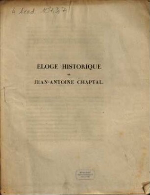 Éloge historique de Jean-Antoine Chaptal : lu à la séance publique du lundi 28 décembre 1835