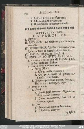 Articulus XIX. De Precibus.