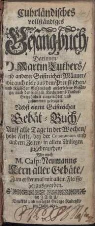 Cuhrländisches vollständiges Gesang-buch