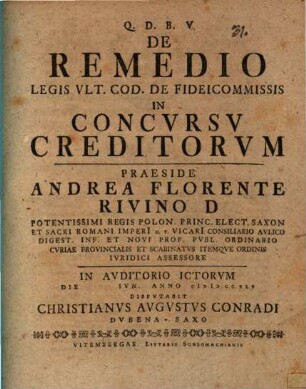 De remedio legis vlt. Cod. de fideicommissis in concvrsv creditorvm