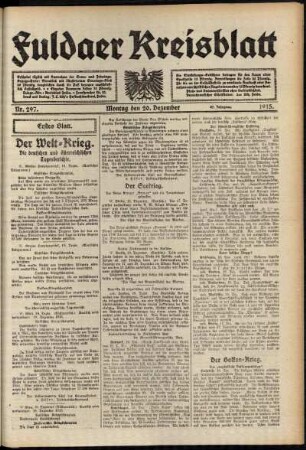 Erste Ausgabe vom Montag, den 20. Dezember 1915.