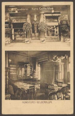 Ansichtskarte Konditorei Hans Gelderblom, Schaufenster und Innenraum, Köpenicker Straße 3