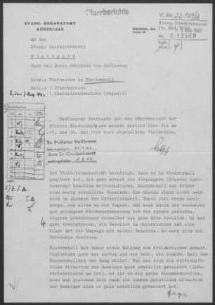 Niedernhall: Visitationsbericht mit Pfarrbericht 1962