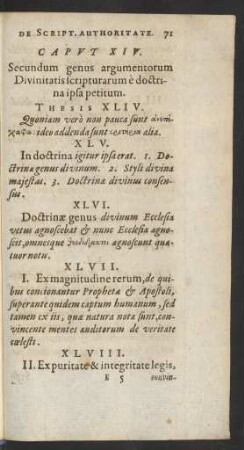 Caput XIV. Secundum genus argumentorum Divinitatis scriptuarum è doctrina ipsa petitum.