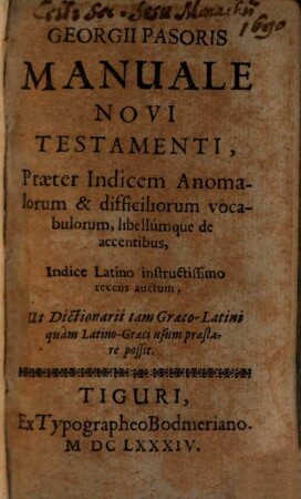 Georg Pasoris Manuale Novi Testamenti