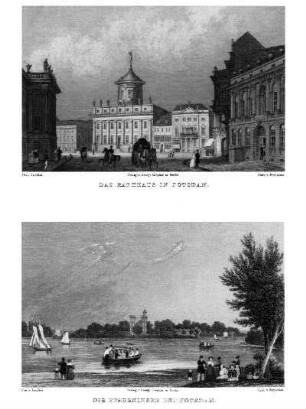 Tafel: Das Rathhaus in Potsdam; Die Pfaueninsel bei Potsdam
