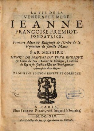 La Vie de la Jeanne Françoise Fremiot (Chantal)