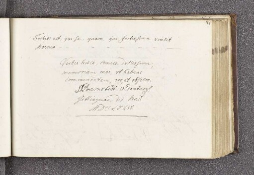 J[ohann] F[riedrich] Barnstedt. – Incipit: Fortior est, qui se, quam qui fortissima vincit moenia. – Göttingen, 01.05.1774