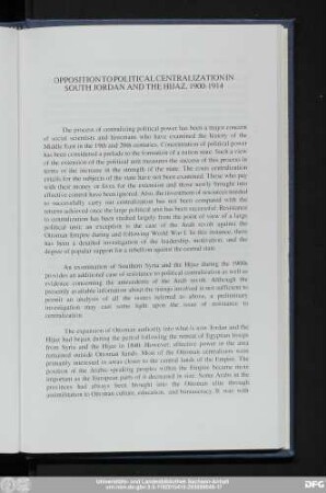 Opposition To Political Centralization In South Jordan And The Hijaz, 1900-1914