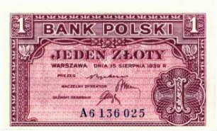 Geldschein, 1 Złoty, 15.8.1939