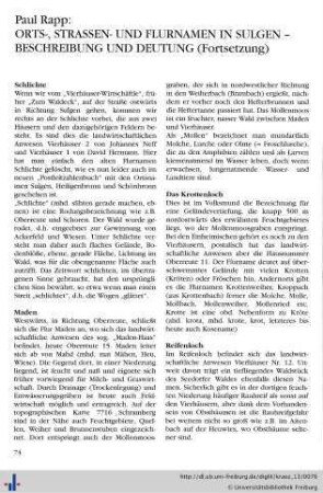 Orts-, Straßen- und Flurnamen in Sulgen – Beschreibung und Deutung (Fortsetzung).