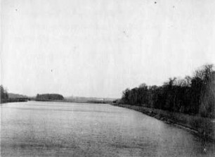 Leipzig: Elsterbecken Nordende, Ausfluss nach Luppe links, Elster rechts - Wahren