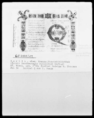 Psalter Ludwigs des Deutschen — Initiale Q und Vollbordüre, Folio 3verso