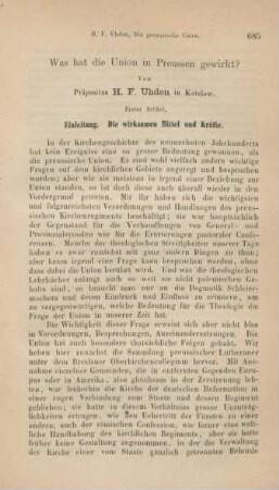 685-719 Was hat die Union in Preussen gewirkt? : erster Artikel