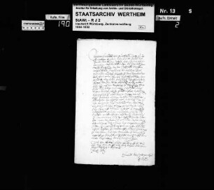Von der Grafschaft Wertheim beabsichtigte Erhöhung des Würzburger Beitrags zur Reichsmatrikel