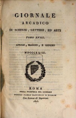 Giornale arcadico di scienze, lettere ed arti. 18. 1823
