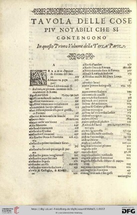 Tavola delle cose piv notabili che si contengono