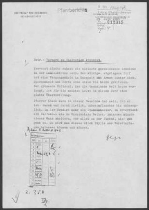 Prevorst mit Kurzach und Obere Ölmühle (Beilstein) sowie dem Schulfilial Nassach (Spiegelberg): Visitationsbericht mit Pfarrbericht 1963