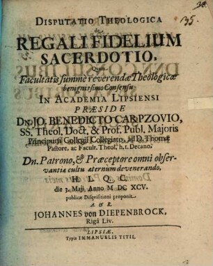 Disp. theol. de regali fidelium sacerdotio