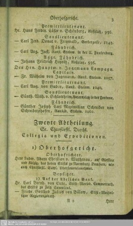 Zweyte Abtheilung. Sr. Churfürstl. Durchl. Collegia und Expeditionen