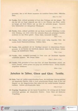 Arbeiten in Silber, Eisen und Glas. Textile (Nr. 230 - 244)