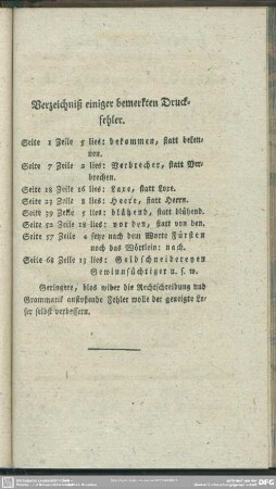 Verzeichniß einiger bemerkten Druckfehler