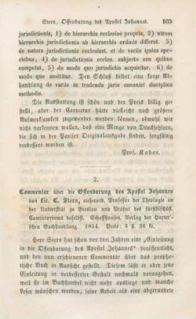 105-118 [Rezension] Stern, Carl, Commentar über die Offenbarung des Apostel Johannes