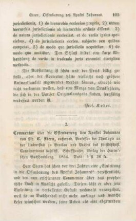 105-118 [Rezension] Stern, Carl, Commentar über die Offenbarung des Apostel Johannes