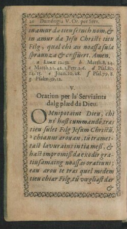 V. Oratiun per ls' Serviaints dalg plaed da Dieu.