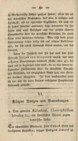 VI. Kürzere Notizen und Bemerkungen