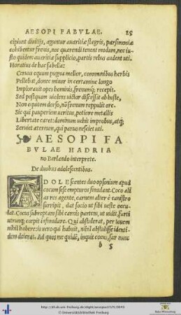 Aesopi Fabulae Hadriano Barlando interprete