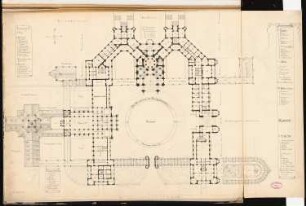 Fürstliches Schloss auf dem Brauhausberg, Potsdam Schinkelwettbewerb 1862: Grundriss Obergeschoss; Maßstabsleiste