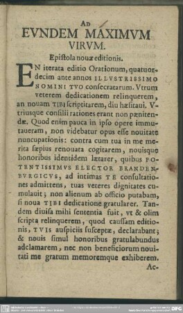 Ad Eundem Maxim Virum. Epistola novae editionis