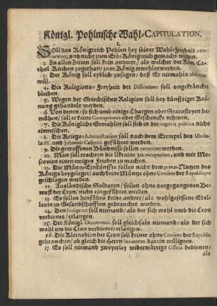 Königl. Pohlnische Wahl-Capitulation.