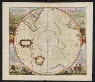 Karte von der Antarktis, kolorierter Kupferstich, 1645 : Polus Antarcticus / Ioannes Ianssonius excudit. - [Amsterdam] : Ioannes Ianssonius, [1645]. - 1 Kt : Kupferst ; Diam. 42 cm. - Kt. in Kreisform