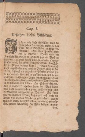 Cap. I. Ursachen dieses Büchleins