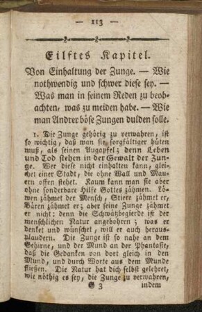 Eilftes Kapitel. Von Einhaltung der Zunge. - Zwölftes Kapitel. Von den innern Empfindungskräften.